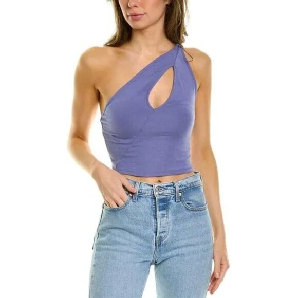 We Wore What Women's Cutout One Shoulder Tank, Blue Slate - Picture 1 of 8